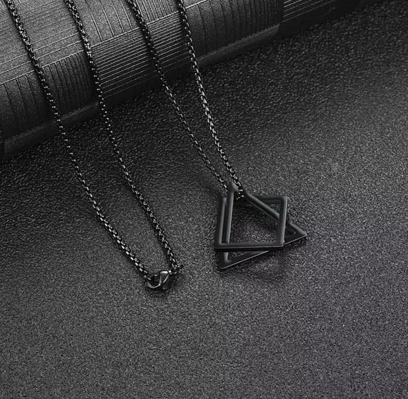 Picture of Square Triangle Necklaces Star of David Jewelry - Black
