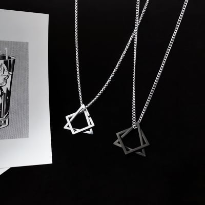 Picture of Men's Square Triangle Necklace Hip-Hop Boys' Personalized Sweater Necklace