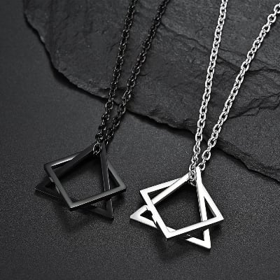 Picture of Square Triangle Male for Men Stainless Steel Modern Trendy Geometric Stacking Streetwear Necklace