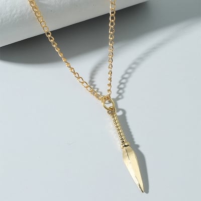 Picture of Fashion Titanium Steel Spear Tag Necklace inches Chain Necklace - Gold