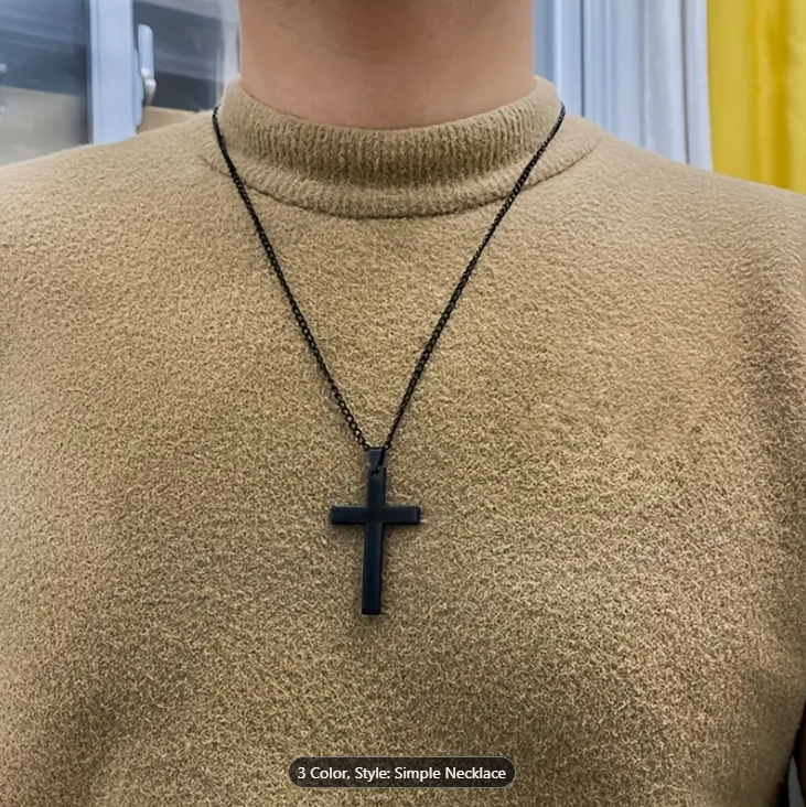 Picture of Necklaces Vintage Gothic Cross Necklace Cool Street Style Necklace Men's - Black