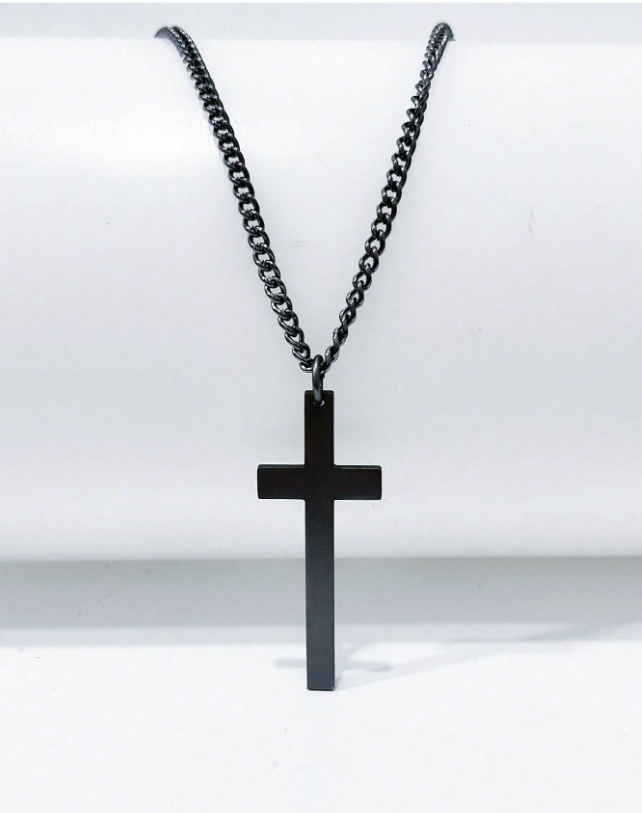 Picture of Fashionable Cross New Stainless Steel Necklace For Men - Black