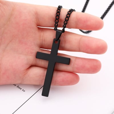 Picture of Fashionable Cross New Stainless Steel Necklace For Men - Black
