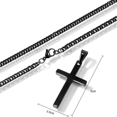 Picture of Fashionable Cross New Stainless Steel Necklace For Men - Black