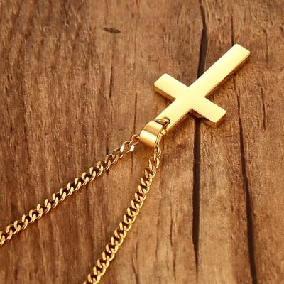 Picture of Necklaces Vintage Gothic Cross Necklace Cool Street Style Punk Jewelry for Men - Gold