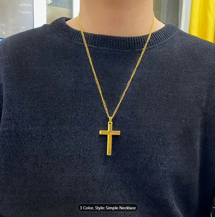 Picture of Vintage Gothic Cross Necklace Cool Street Style Jewelry For Men