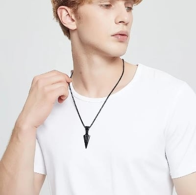 Picture of Jewelry Stainless Steel Spearpoint Arrowhead Necklace for Men/Boy - Black