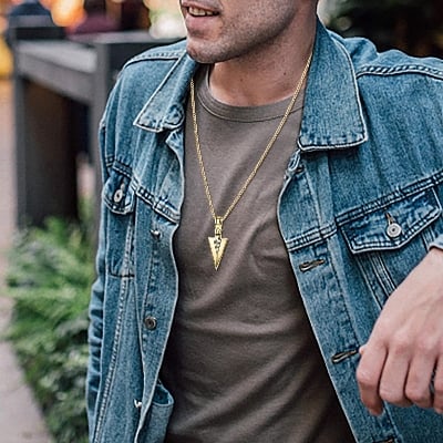 Picture of Fashion Arrow Necklace Vintage Triangle Arrow Necklace Link Chain Spearpoint Arrowhead Necklace for Men - Gold
