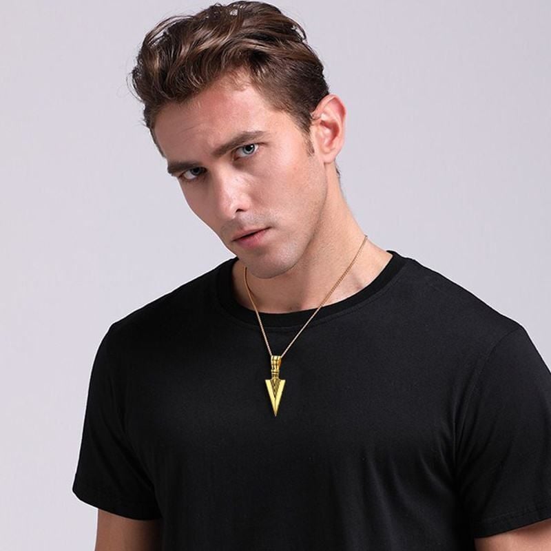 Picture of Fashion Arrow Necklace Vintage Triangle Arrow Necklace Link Chain Spearpoint Arrowhead Necklace for Men - Gold