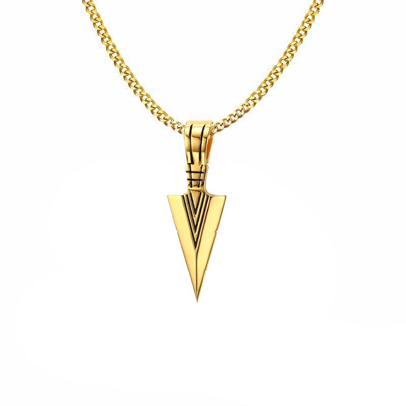 Picture of Fashion Arrow Necklace Vintage Triangle Arrow Necklace Link Chain Spearpoint Arrowhead Necklace for Men - Gold