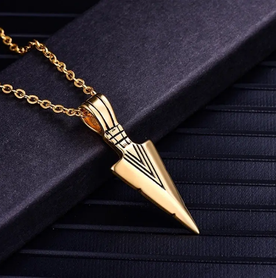 Picture of Fashion Arrow Necklace Vintage Triangle Arrow Necklace Link Chain Spearpoint Arrowhead Necklace for Men - Gold