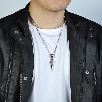 Picture of Newest Design Stainless Steel Biker Punk Arrowhead Necklace Cheap Men - Silver