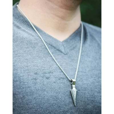 Picture of Men's Arrowhead Arrow Stainless Steel Necklace For Men - Silver