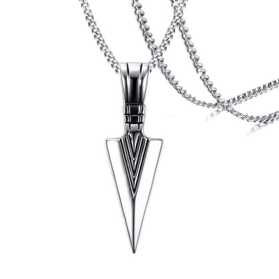 Picture of Men's Arrowhead Arrow Stainless Steel Necklace For Men - Silver