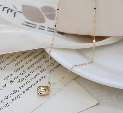 Picture of Necklace With Heart Pendant Handmade Gold Plated Necklace - Gold