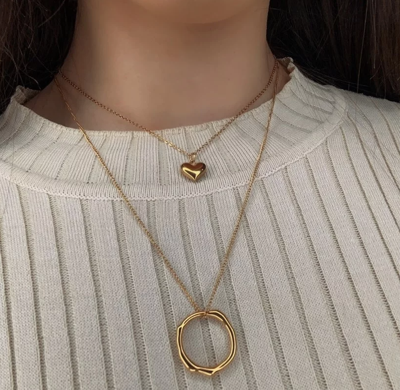 Picture of Vintage Tiny Heart Necklace for Women SHORT Chain Heart Key Pendant Necklace Gift Ethnic - Gold