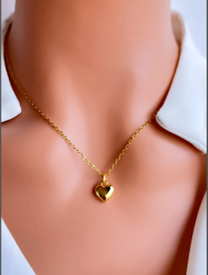 Picture of Vintage Tiny Heart Necklace for Women SHORT Chain Heart Key Pendant Necklace Gift Ethnic - Gold