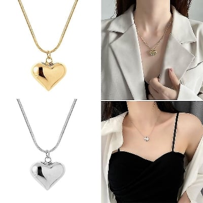 Picture of Heart Pendant Necklace For Women Metal Jewelry Simple Chain Choker Party Gift - Gold