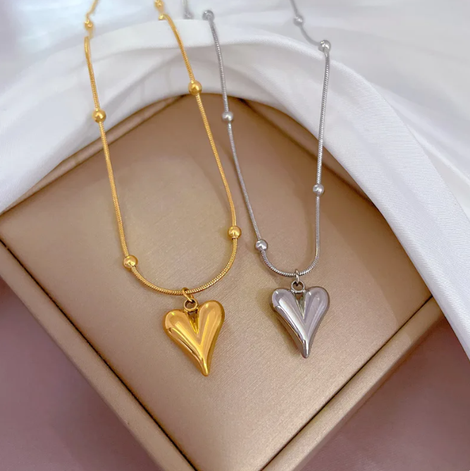 Picture of Woman Stainless Steel Love Heart Pendant Necklaces Virgin Girls Jewelry Rose Gold Color Chain Link - Gold
