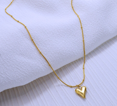 Picture of Woman Stainless Steel Love Heart Pendant Necklaces Virgin Girls Jewelry Rose Gold Color Chain Link - Gold