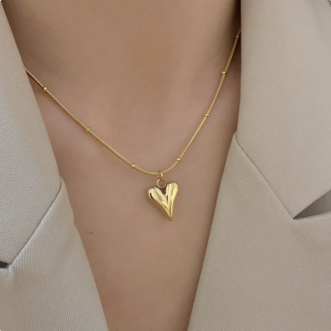 Picture of Woman Stainless Steel Love Heart Pendant Necklaces Virgin Girls Jewelry Rose Gold Color Chain Link - Gold