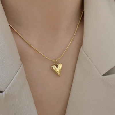 Picture of Woman Stainless Steel Love Heart Pendant Necklaces Virgin Girls Jewelry Rose Gold Color Chain Link - Gold