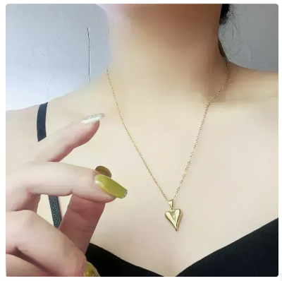 Picture of Fashion Gold Color Heart Pendant Necklace For Women Luxury Design Stainless Steel Temperament Clavicle Chain Choker Girls Jewelr - Gold