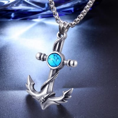 Picture of Vintage Nautical Anchor Necklace For Men - Silver