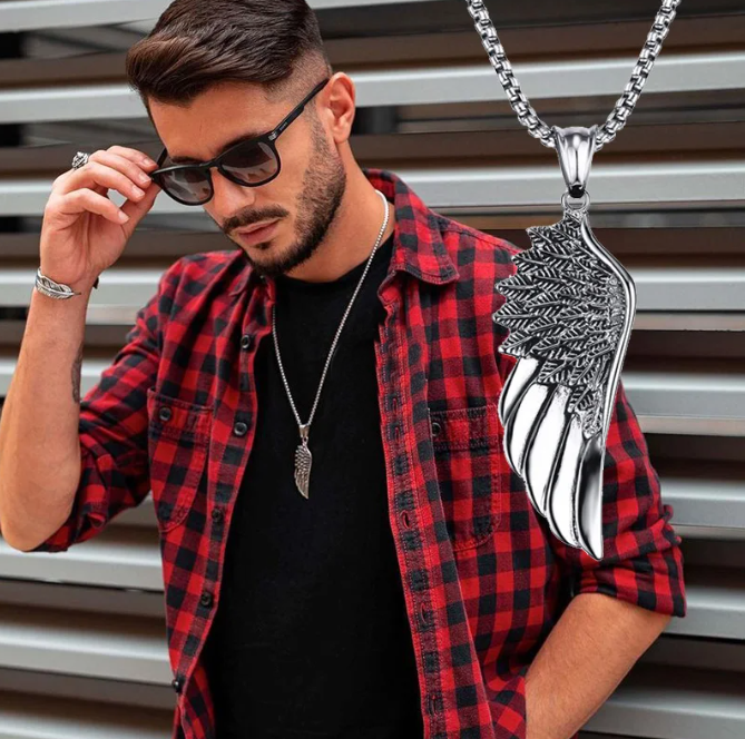 Picture of Hip-hop Style Sweater Chain, Retro Feather Wing Shape Necklace For Men - Silver