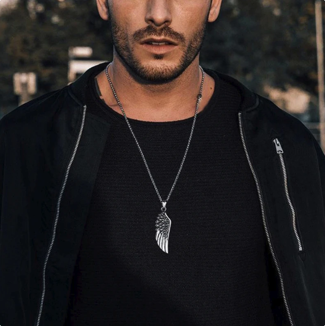 Picture of Hip-hop Style Sweater Chain, Retro Feather Wing Shape Necklace For Men - Silver
