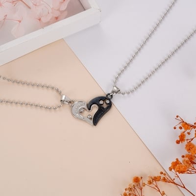 Picture of Supper Love Heart Shape Kocket for Couple Gift - Chain - Silver