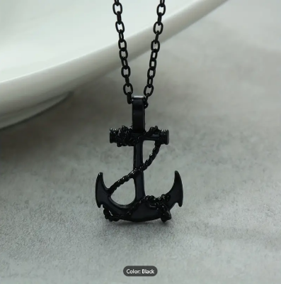 Picture of Trendy Retro Men's Pirates Anchor Necklace Hip Hop Vintage Necklace Jewelry Gift - Black