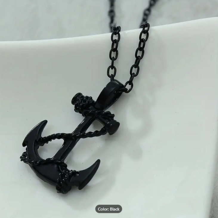 Picture of Trendy Retro Men's Pirates Anchor Necklace Hip Hop Vintage Necklace Jewelry Gift - Black