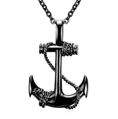 Picture of Men's Stainless Steel Nautical Surfing Beach Anchor Necklace Men - Black