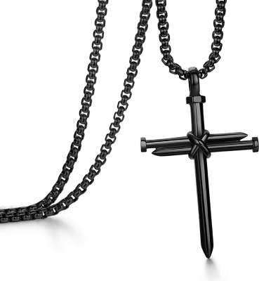 Picture of Fashionable Cross New Stainless Steel Necklace For Men - Black