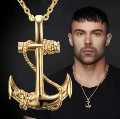 Picture of New Stainless Steel Anchor Necklace for Men - Gold