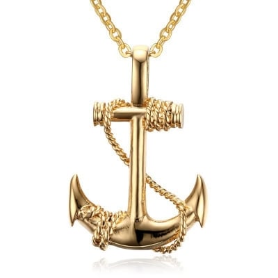 Picture of New Stainless Steel Anchor Necklace for Men - Gold