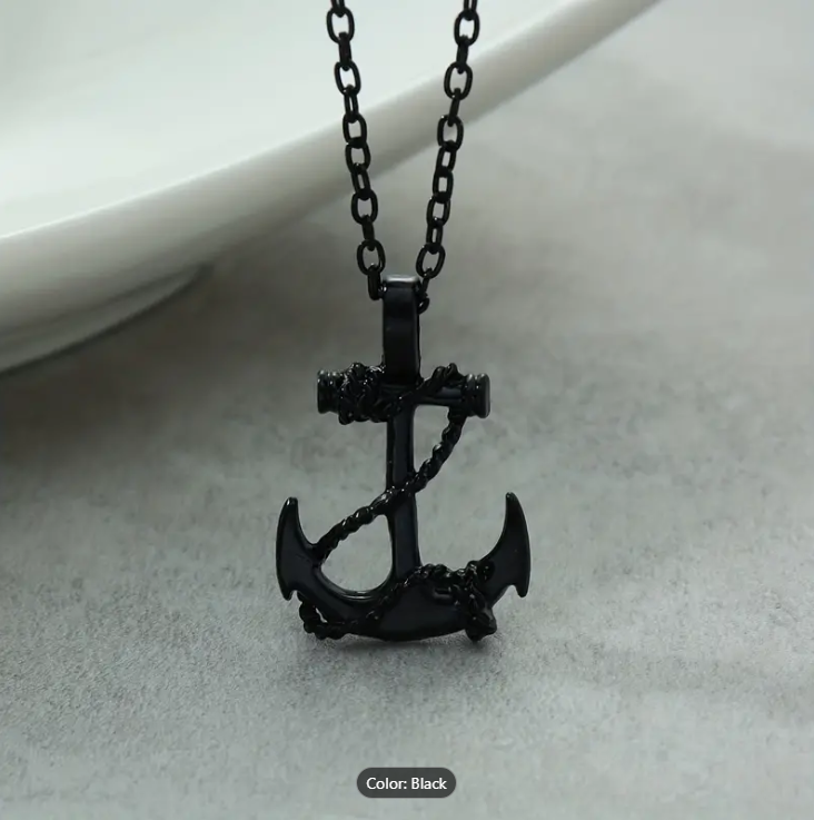Picture of Men's Anchor Retro Simple Casual Fashion Classic Necklace For Daily Wear - Black