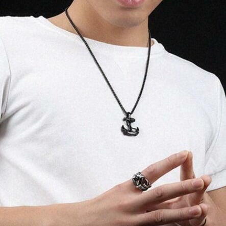 Picture of Men's Anchor Retro Simple Casual Fashion Classic Necklace For Daily Wear - Black