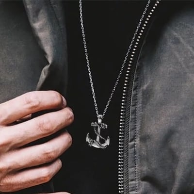 Picture of Men's Pirates Anchor Necklace Hip Hop Vintage Necklace Jewelry Gift - Silver