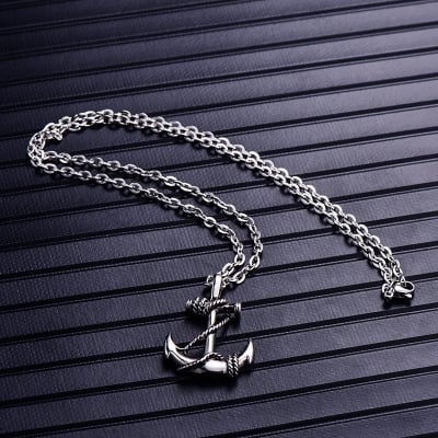 Picture of Men's Pirates Anchor Necklace Hip Hop Vintage Necklace Jewelry Gift - Silver