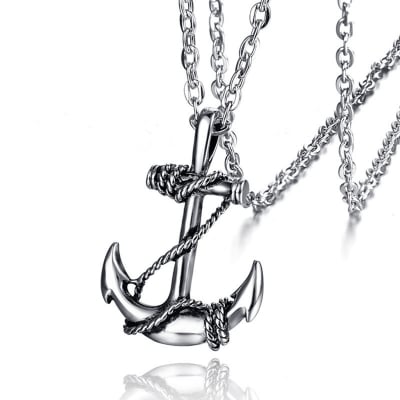 Picture of Men's Pirates Anchor Necklace Hip Hop Vintage Necklace Jewelry Gift - Silver