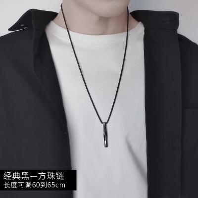 Picture of Good Quality Men Fashion Jewellery Stainless Steel Necklaces - Black
