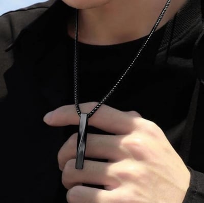 Picture of Good Quality Men Fashion Jewellery Stainless Steel Necklaces - Black