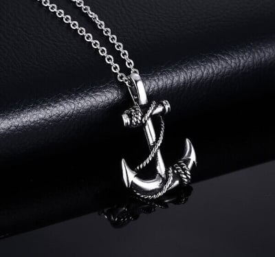 Picture of Creative Stainless Steel Anchor Necklace Men Women Hip Hop Rock Jewelry Gifts - Silver