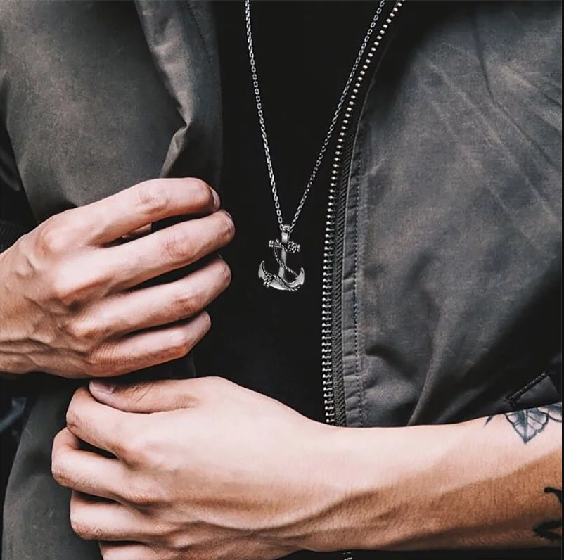 Picture of Creative Stainless Steel Anchor Necklace Men Women Hip Hop Rock Jewelry Gifts - Silver
