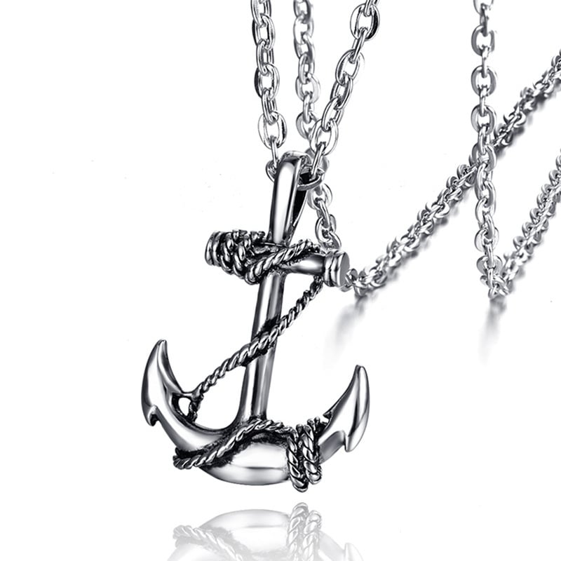 Picture of Creative Stainless Steel Anchor Necklace Men Women Hip Hop Rock Jewelry Gifts - Silver