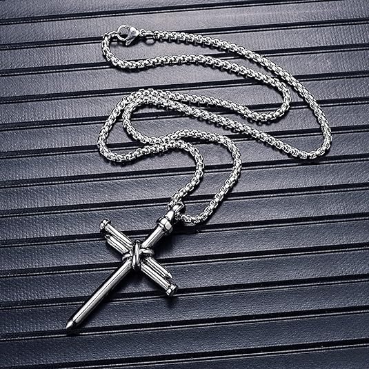 Picture of Necklaces Cross Necklace Cool Street Style Necklace Men's - Silver