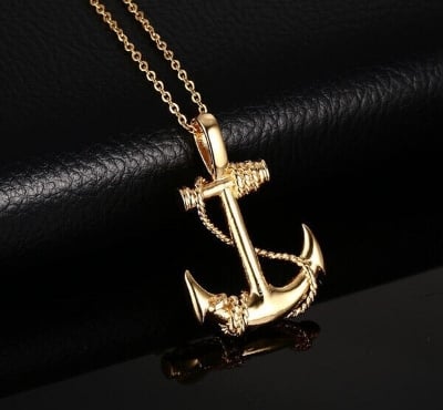 Picture of Men's Stainless Steel Anchor Necklace Pirates of the Caribbean Anchor Necklace - Gold