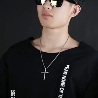 Picture of Vintage Gothic Cross Necklace Cool Street Style Jewelry For Men - Silver